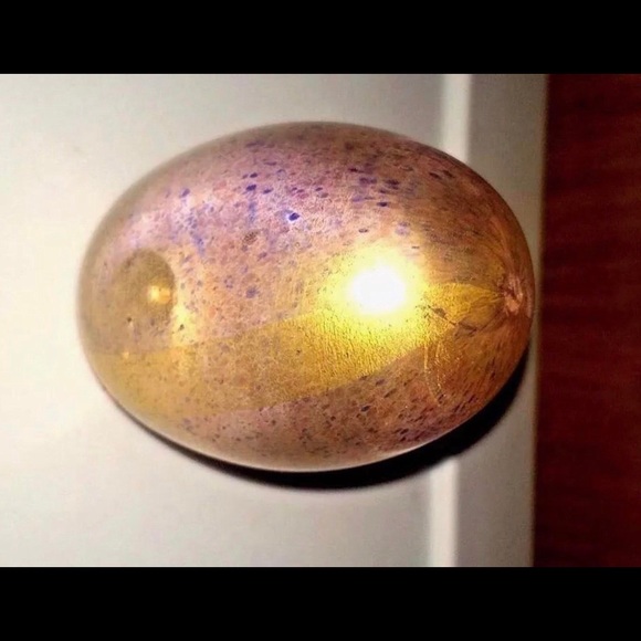 Randy Strong Glass Paperweight Gold w/Blue Flecks - Picture 7 of 16